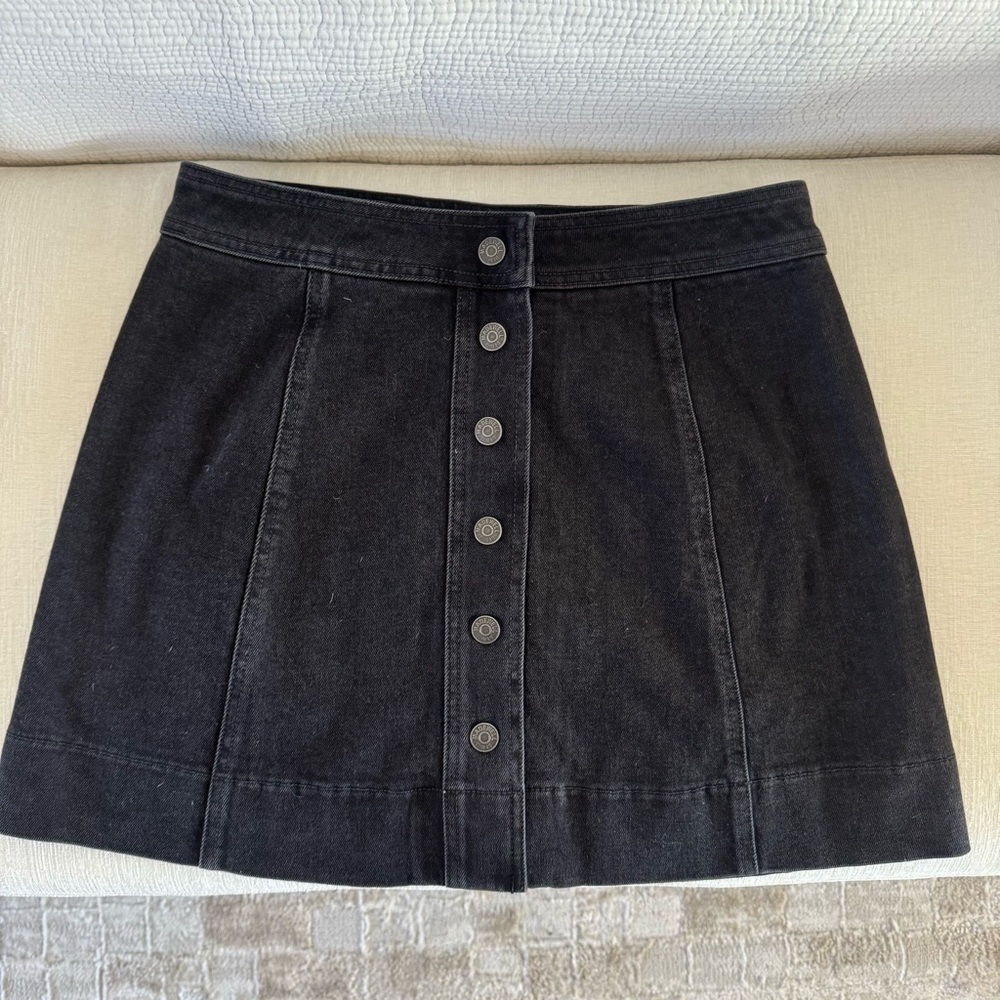 Madewell Black Denim Button-Front Mini Skirt